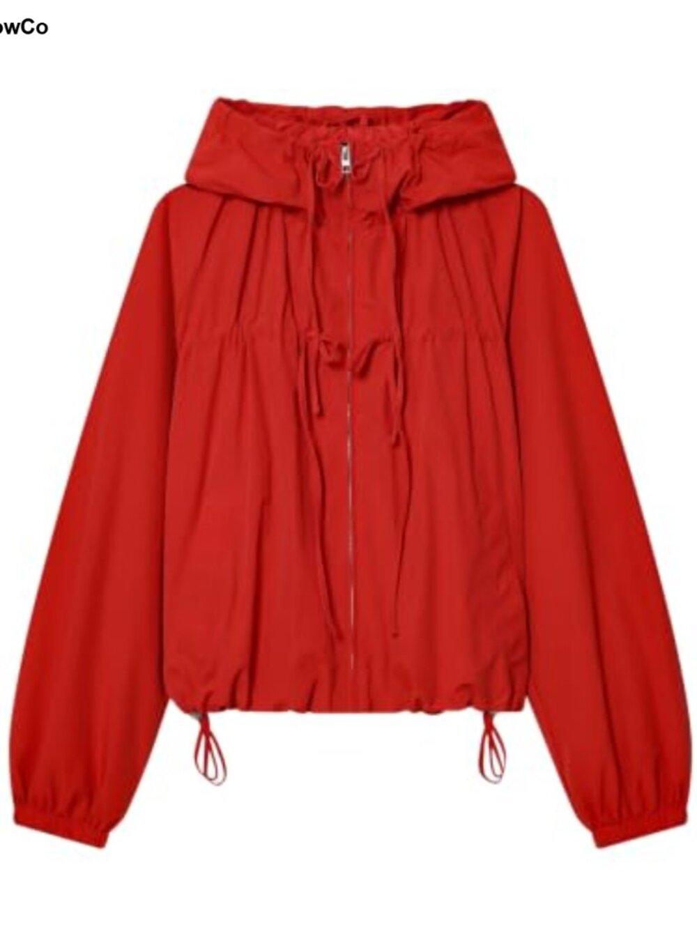 Women Lightweight Polyester Windbreaker Jacket Gathered Hooded Zip